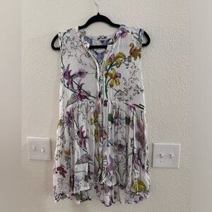 Anthropologie flowy mini dress with front button detail